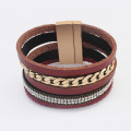 Multilayer loop gold chain rhinestone fashion leather bracelet